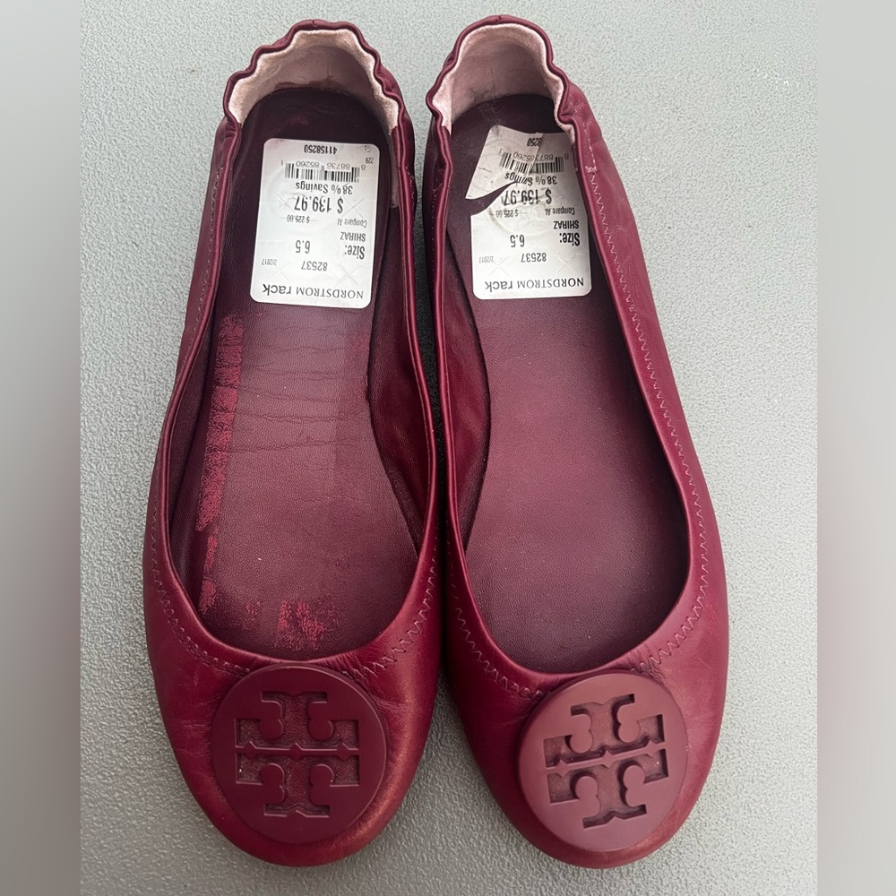 Tory Burch Women's New Minnie Ballerina Burgundy Flats Size 6.5 - Picture 4 of 11
